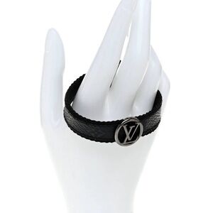 Black Leather Bracelet with Silver Logo